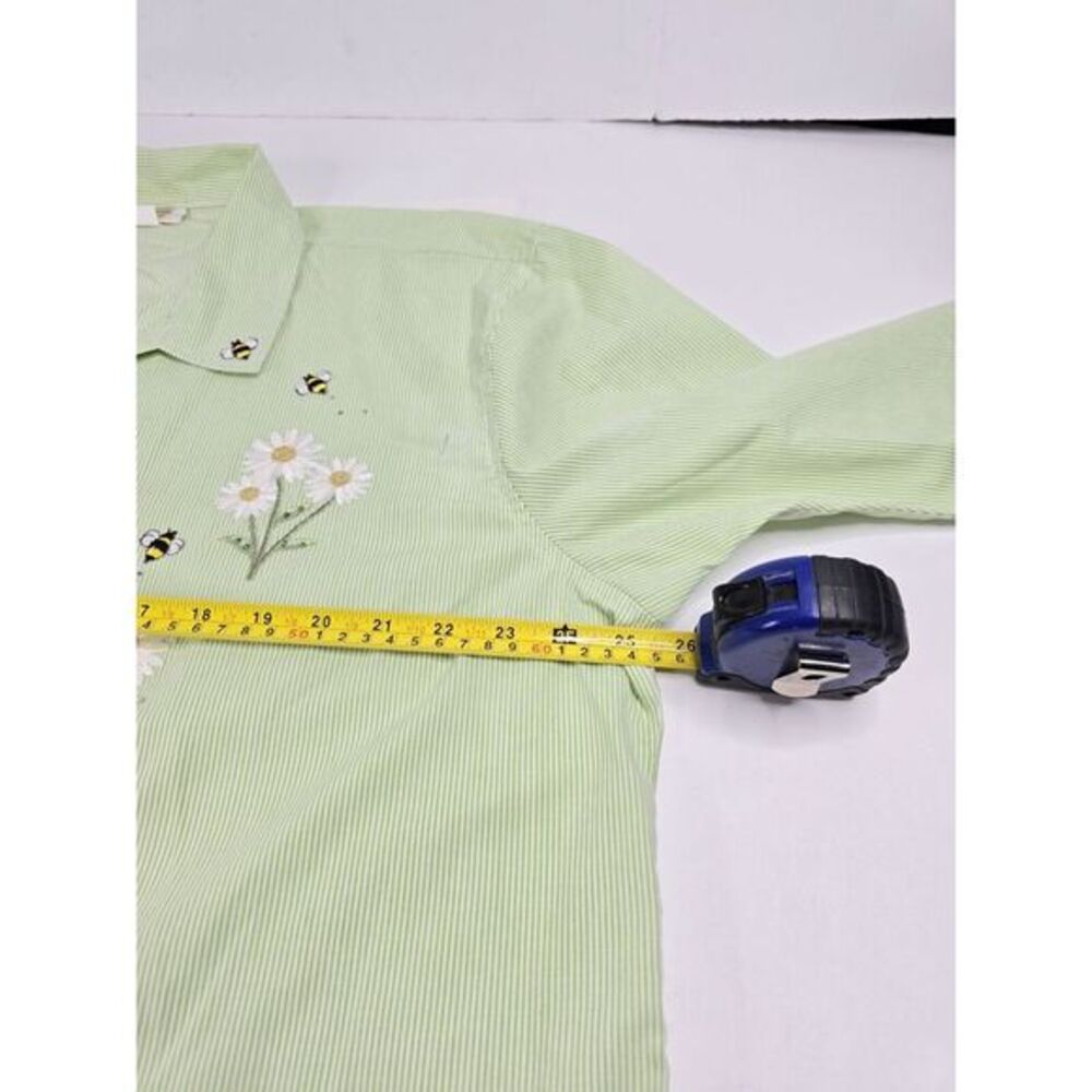 Tia Designs Shirt Green Gingham Womens 2X Bee Floral Embroiderd CottageCore‎ - Picture 14 of 16